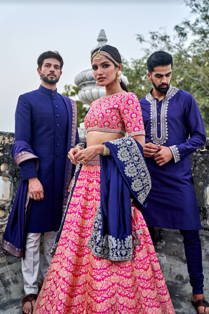 Plain terry rayon dhoti sherwani in navy clearance blue