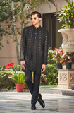 Niruha - Black Chikankari Open Jacket Set