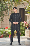 Niruha - Black Chikankari Open Jacket Set