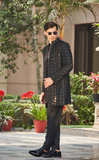 Niruha - Black Chikankari Open Jacket Set