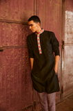 Black Kurta with Highlighted Collar and Pants