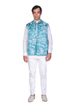 MINT & WHITE WALLPAPER HANDPAINTED WAISTCOAT WITH SHIRT AND PANTS