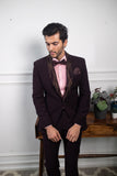 Sharp wine tuxedo set with embroidered lapel with shirt and bow