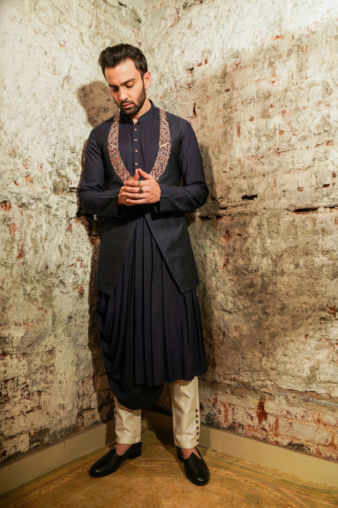 Garnet Glow Jacquard Kurta Jacket Set