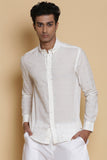 White Calligraphy Embroidered Cotton Shirt