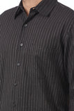 Black French-Cuff Regular-Fit Shirt With Embroidered Pinstripes